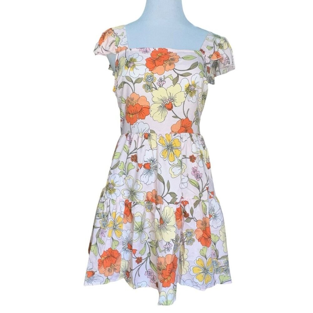 BOG Collective Lottie & Holly Floral Mini Dress Blush Pink Rust Fit N Flare Med